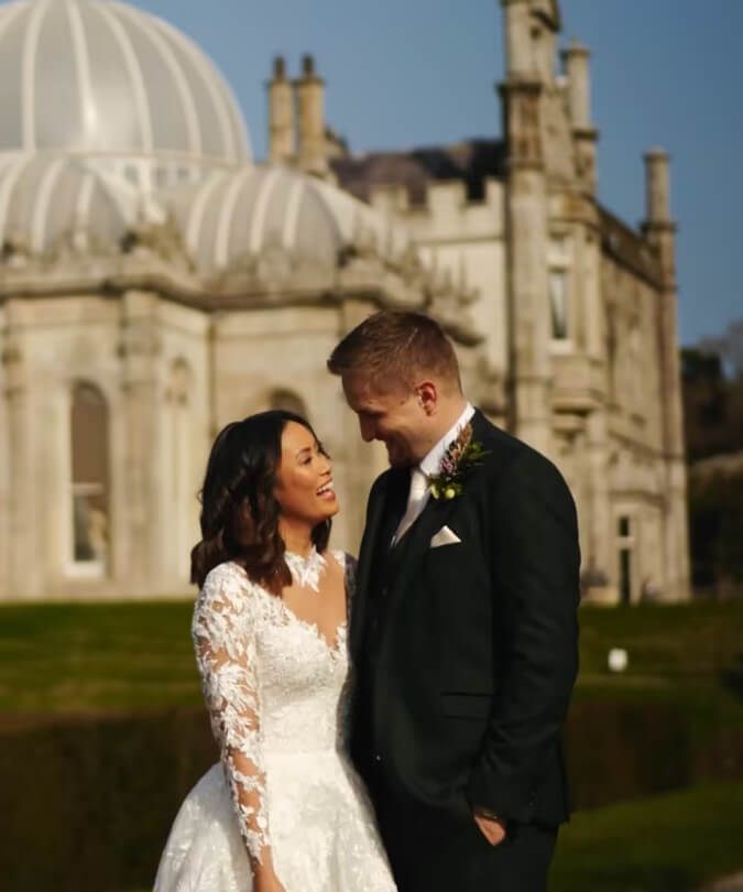 Wedding couple outside Kilruddery house